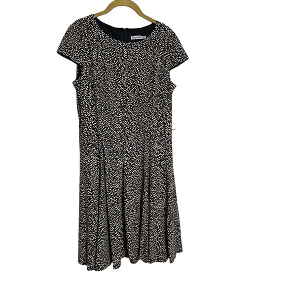 Eliza J Beige Black Polka Dot Squiggle Dress 14 Petite - Picture 1 of 7